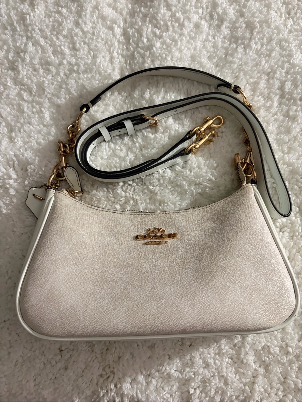 Coach Pebble Leather Shoulder Bag in Light Cream with Gold Hardware